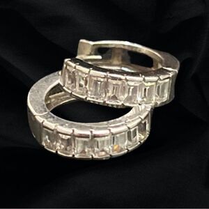 Baguette Cut CZ Diamond Hoop/Huggie Earrings